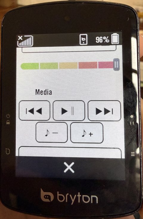 Media box in the overview: previous, play/pause, next, volume down and up