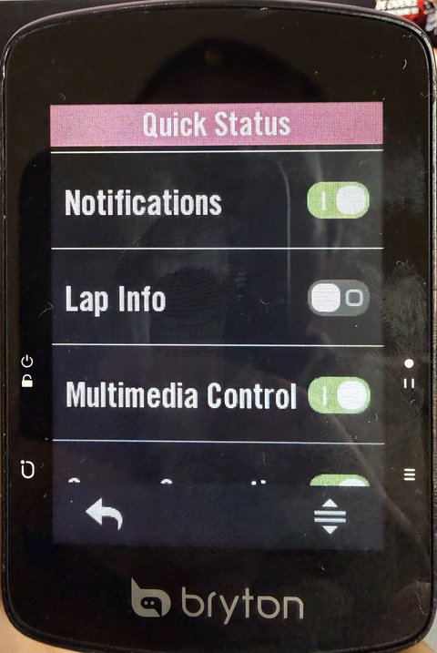 Quick Status settings with Multimedia Control switched on